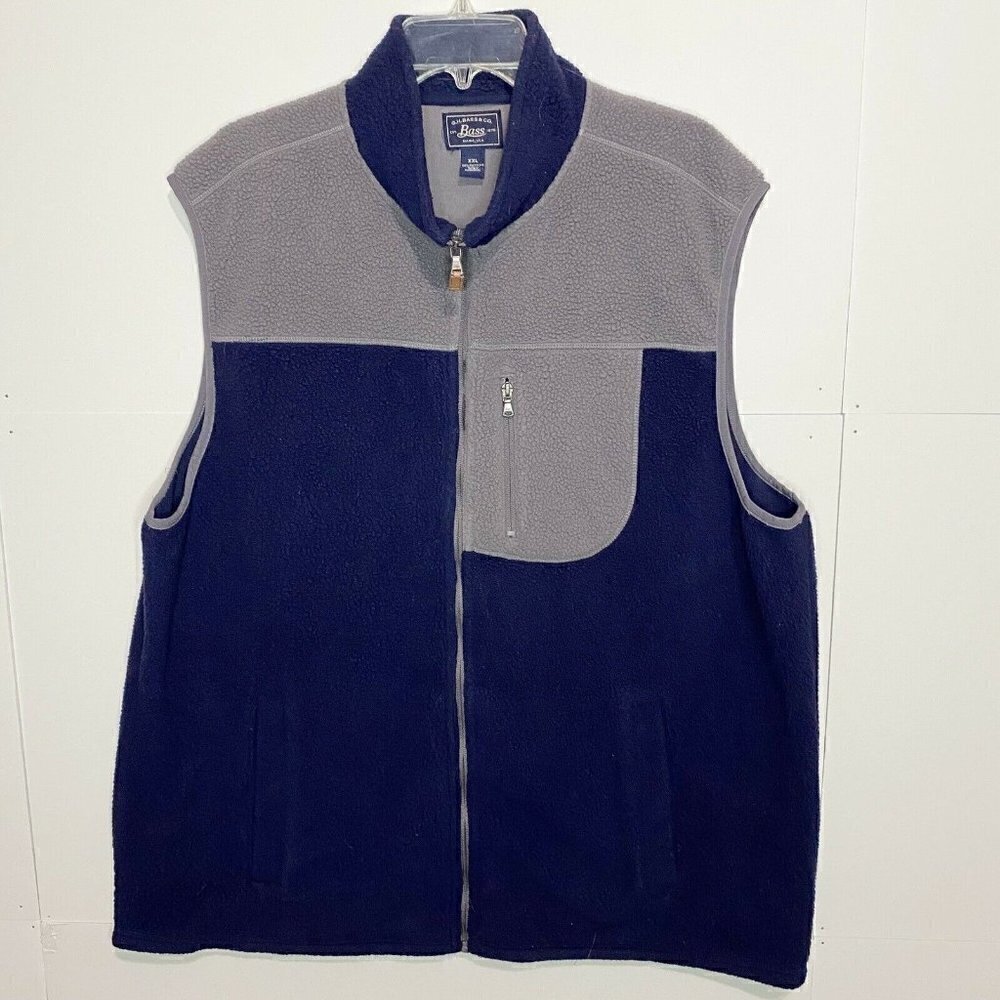 GH Bass & Co Men’s Sz XXL Full Zip Navy Gray Fleece Vest Multi Pockets